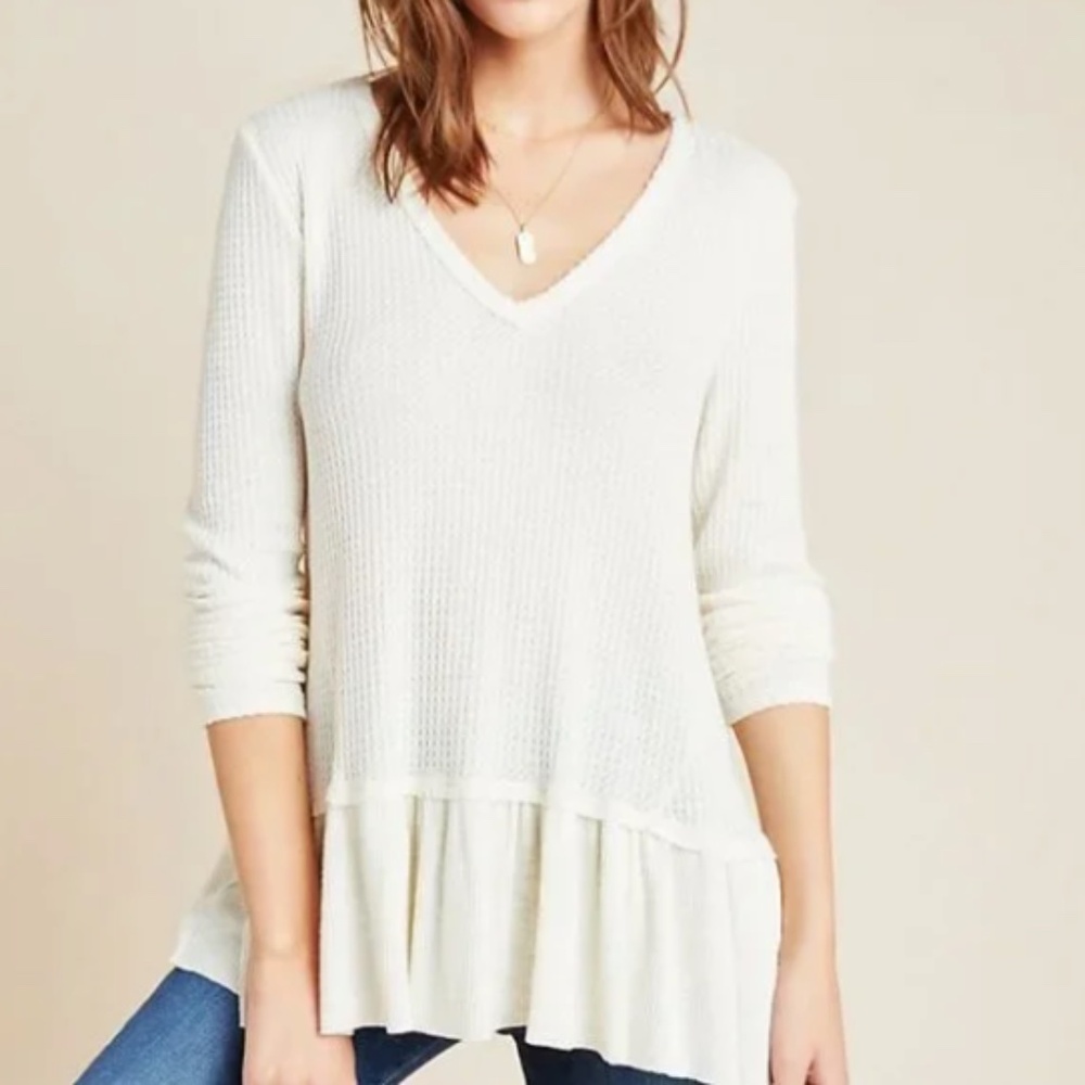Anthropologie Cream Long Sleeve Top